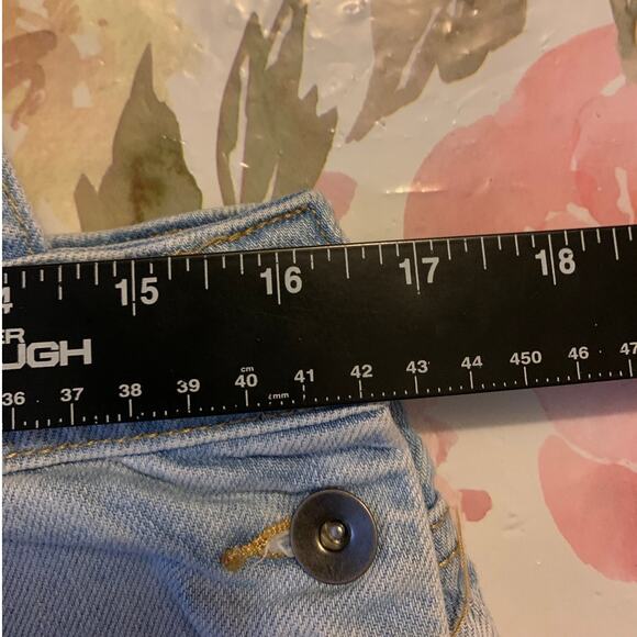 Overall Shorts Womens Medium Blue Denim Jeans Rainbow Details Festival Casual - Picture 4 of 15